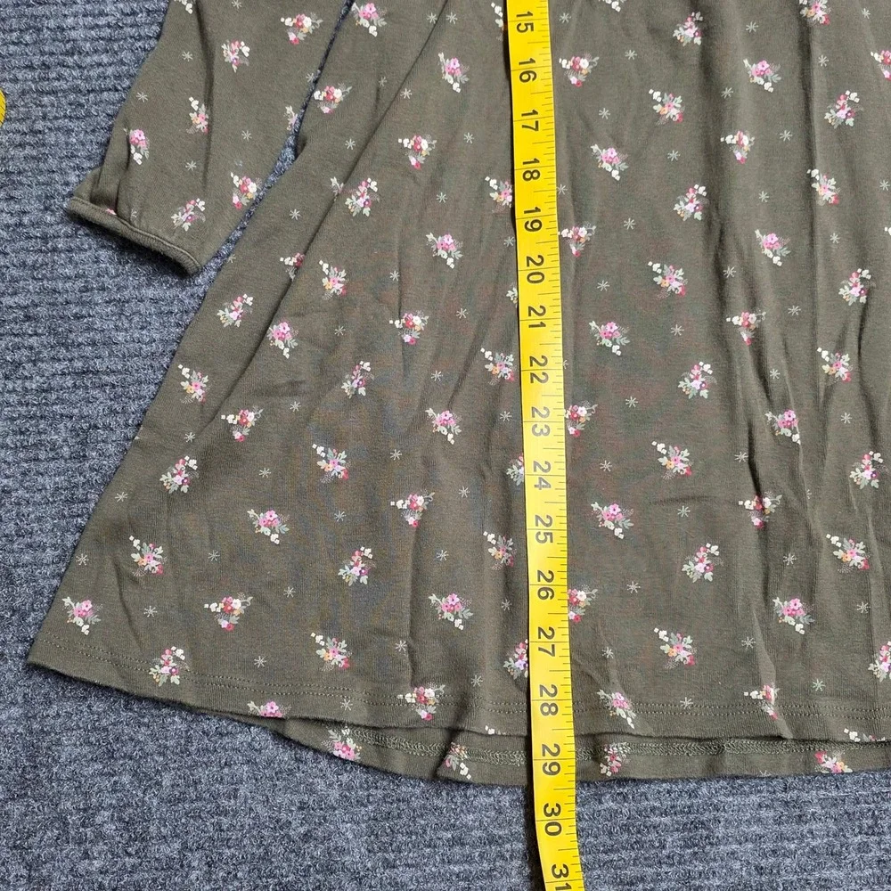 Gymboree Floral Pintuck Long Sleeve‎ Cotton Dress Girl's Size 10 Olive Green